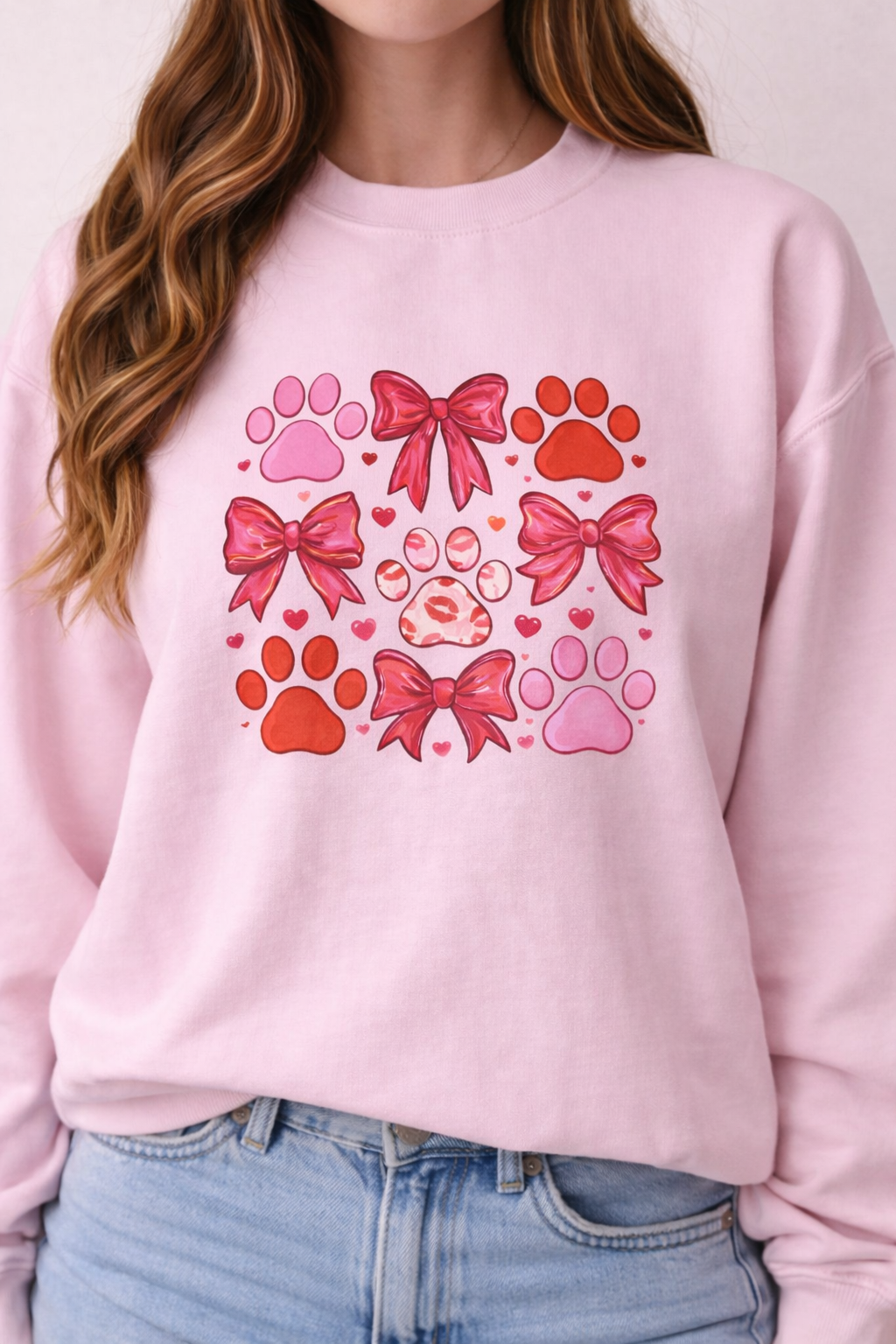 🐾🎀 Puppy Love Bows & Paws Crewneck Sweatshirt (Gildan)