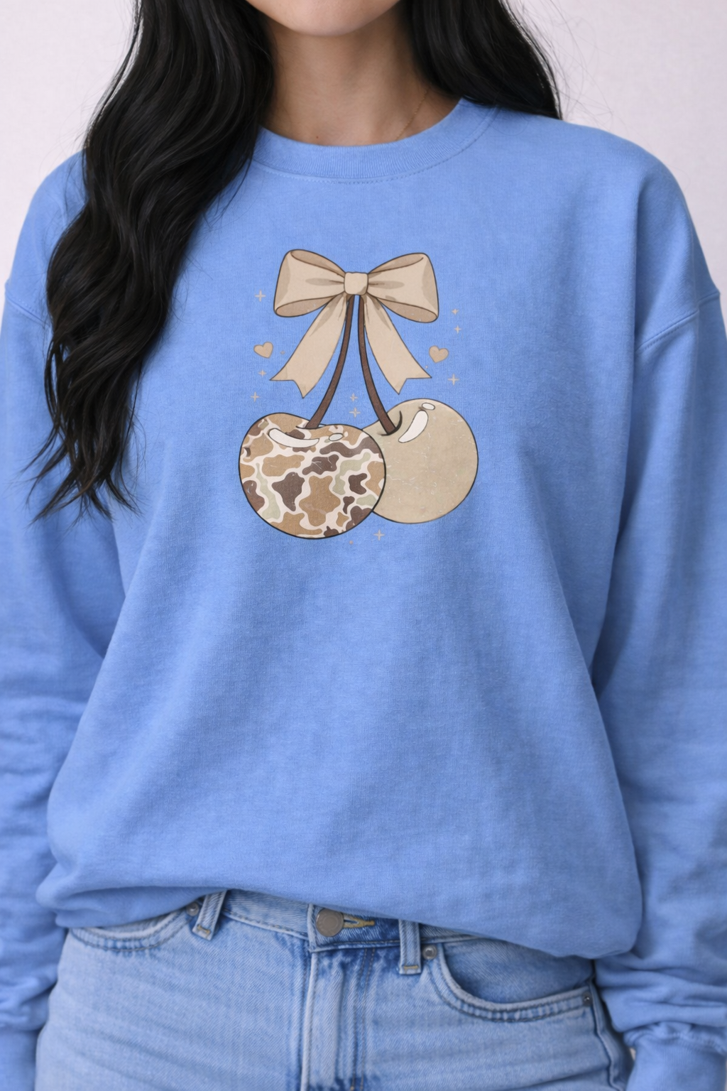 🤎🍒 Neutral Cherry Bow Crewneck Sweatshirt (Gildan)