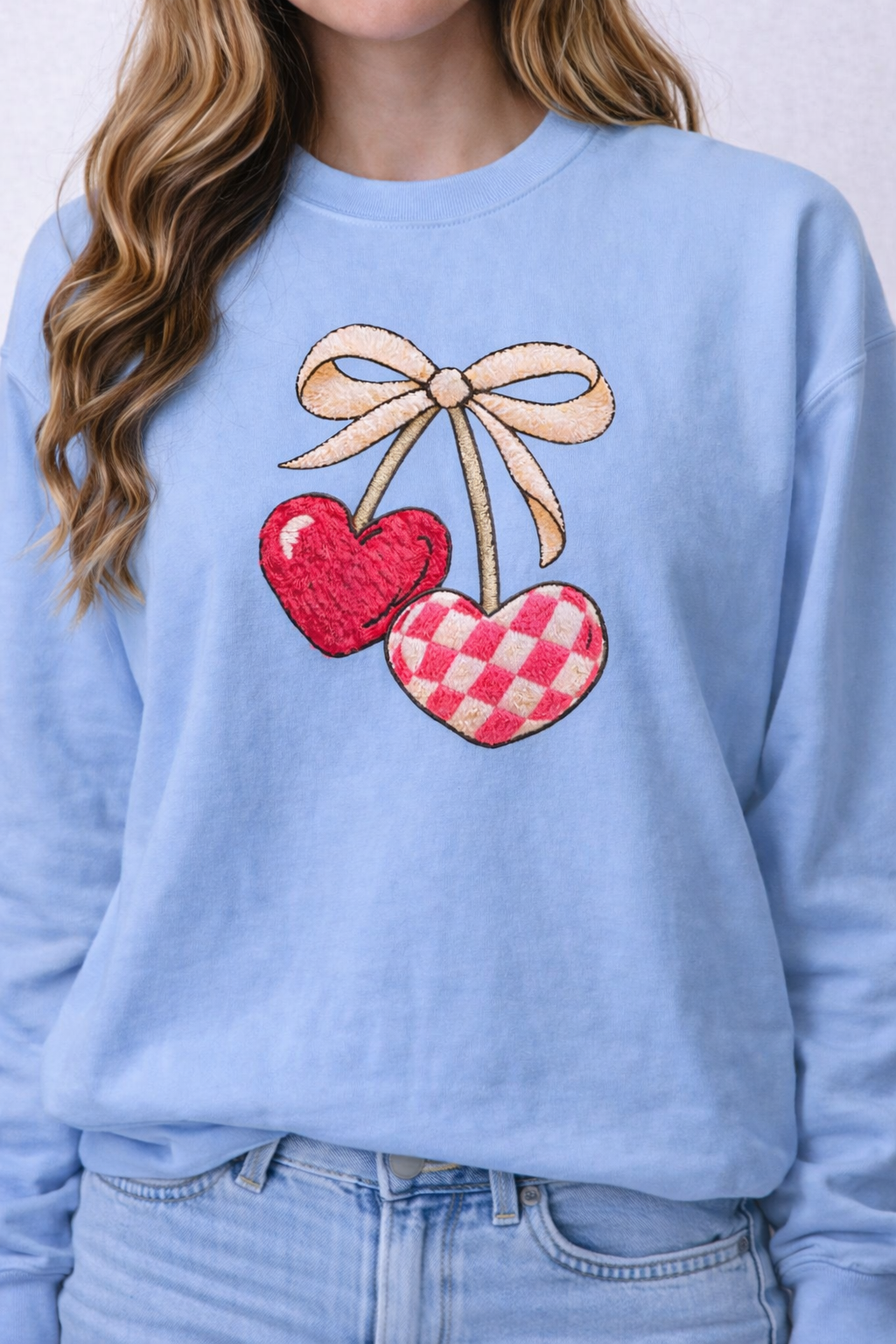 Valentine Heart Cherry Bow Crewneck Sweatshirt (Gildan)