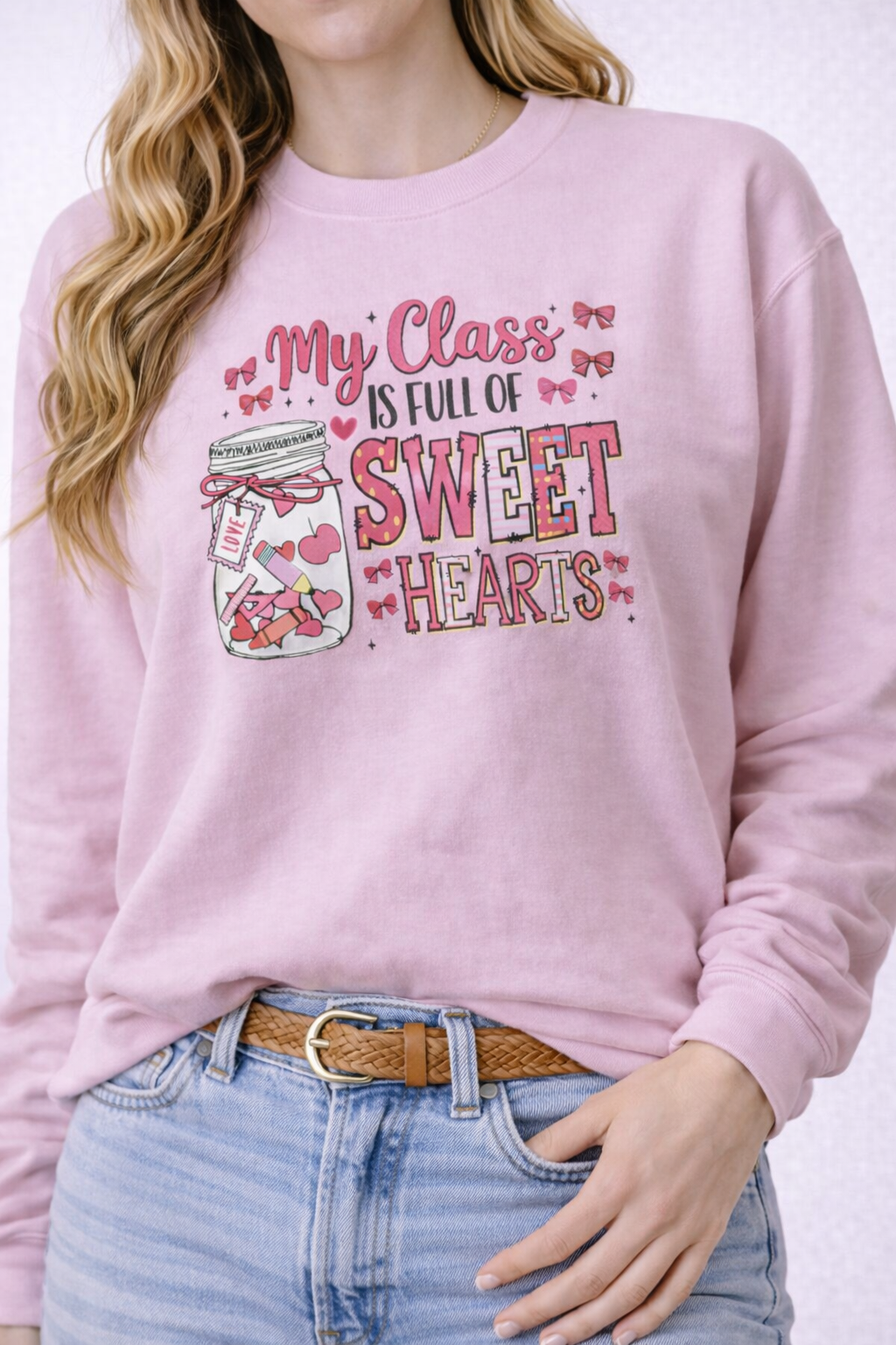 🍎 My Class Is Full of Sweethearts Teacher Crewneck Sweatshirt (Gildan)