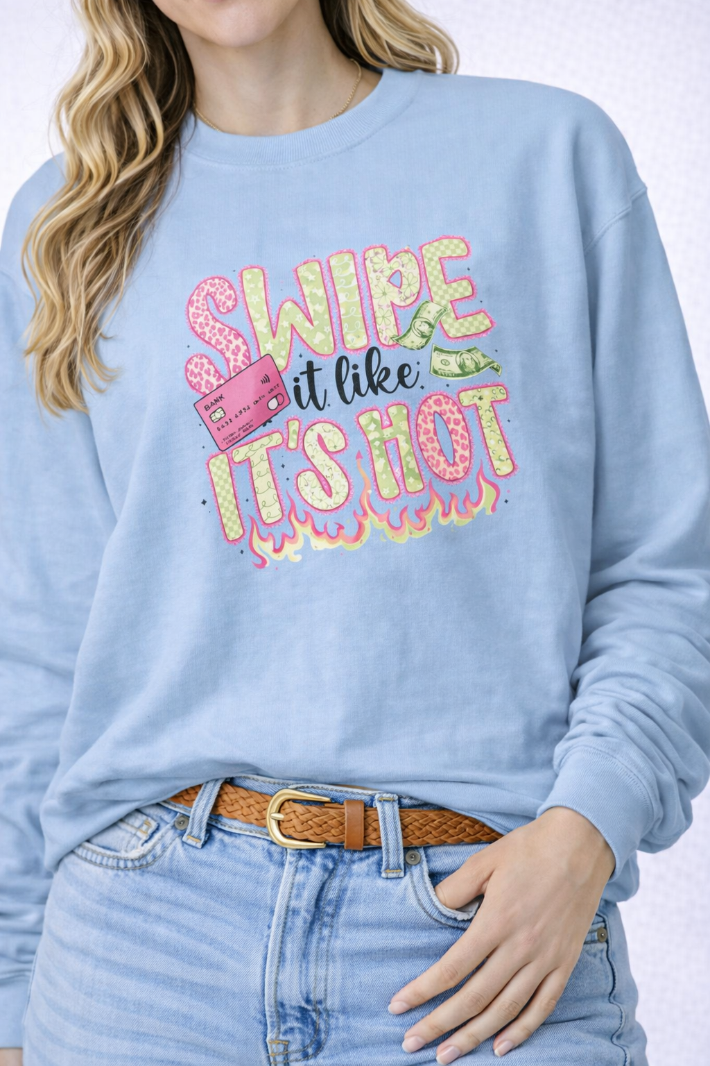 💳🔥💖 Swipe It Like It’s Hot Graphic Crewneck Sweatshirt (Gildan)