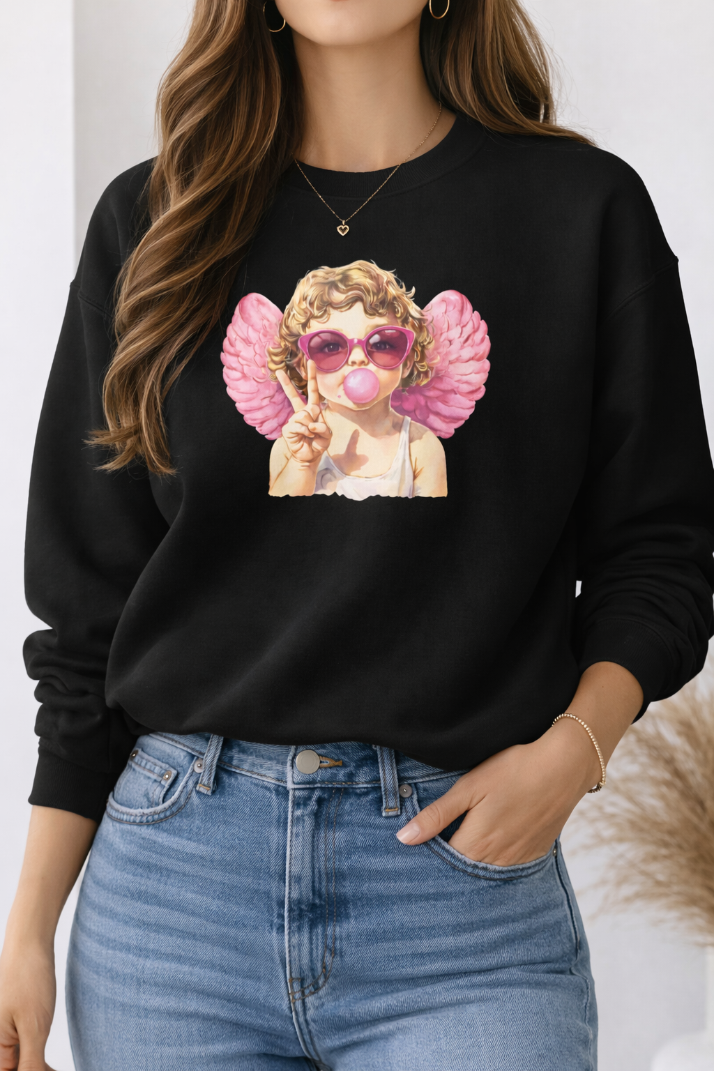 💕 Bubblegum Cupid Angel Graphic Crewneck (Gildan)