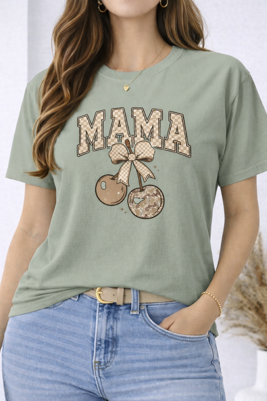 Mama Checkered Bow Graphic Tee