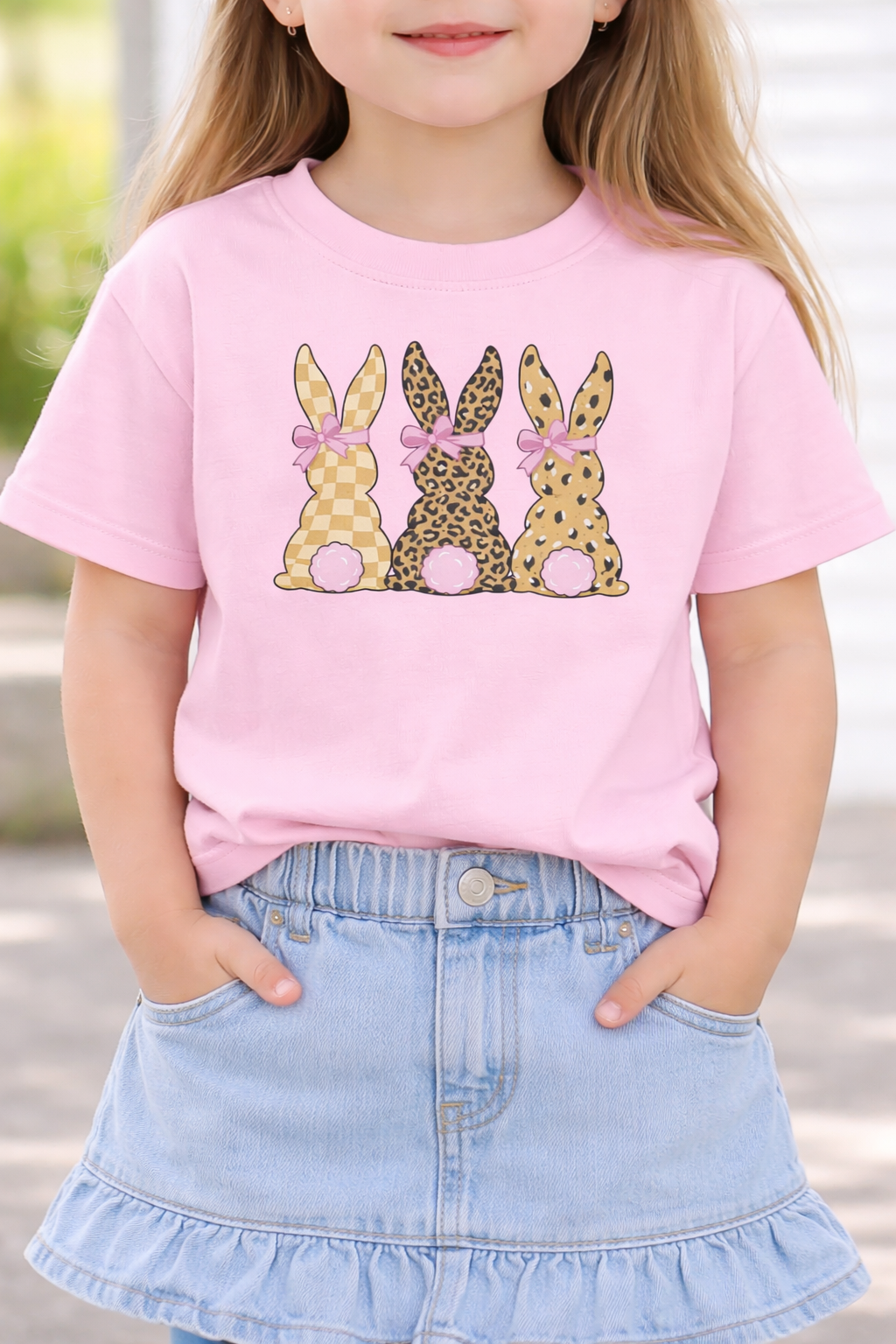 Leopard Bunny Trio Girls Easter Graphic Tee