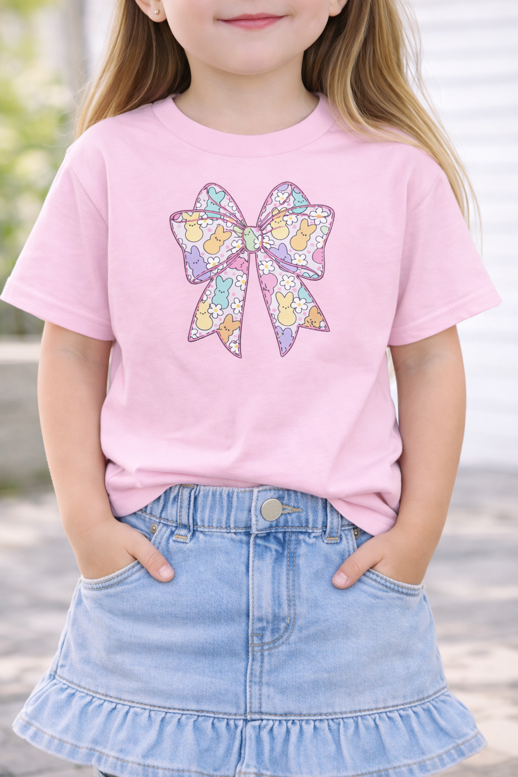 Pastel Bunny Bow Kids Easter Graphic Tee