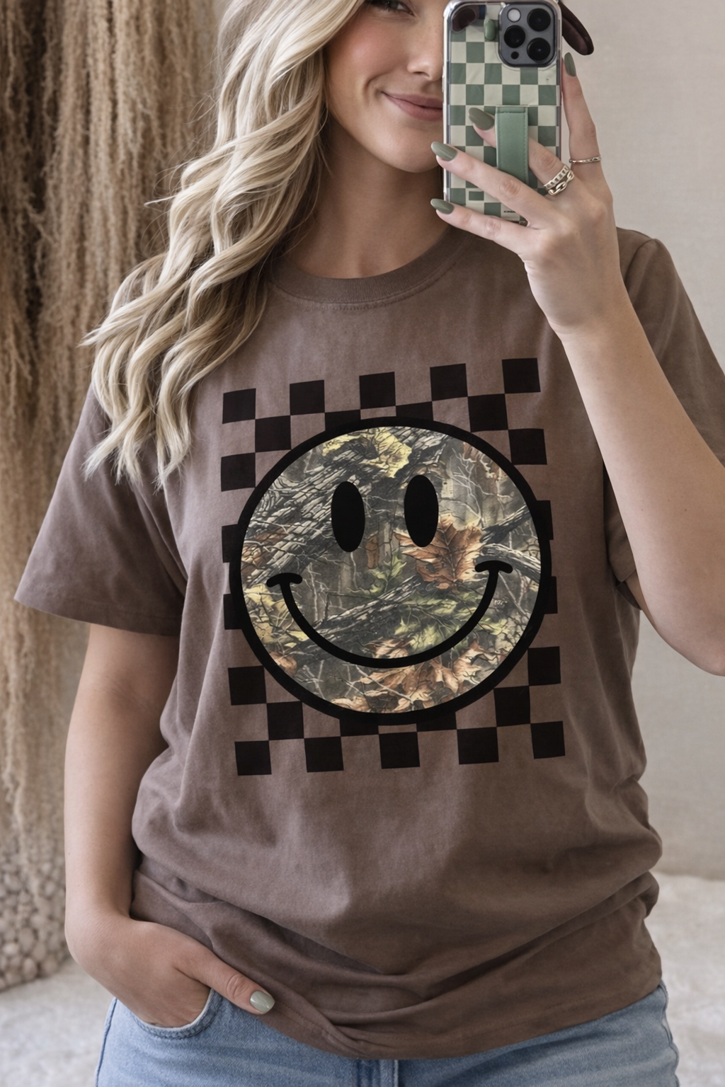 Camo Smiley Face Graphic Tee